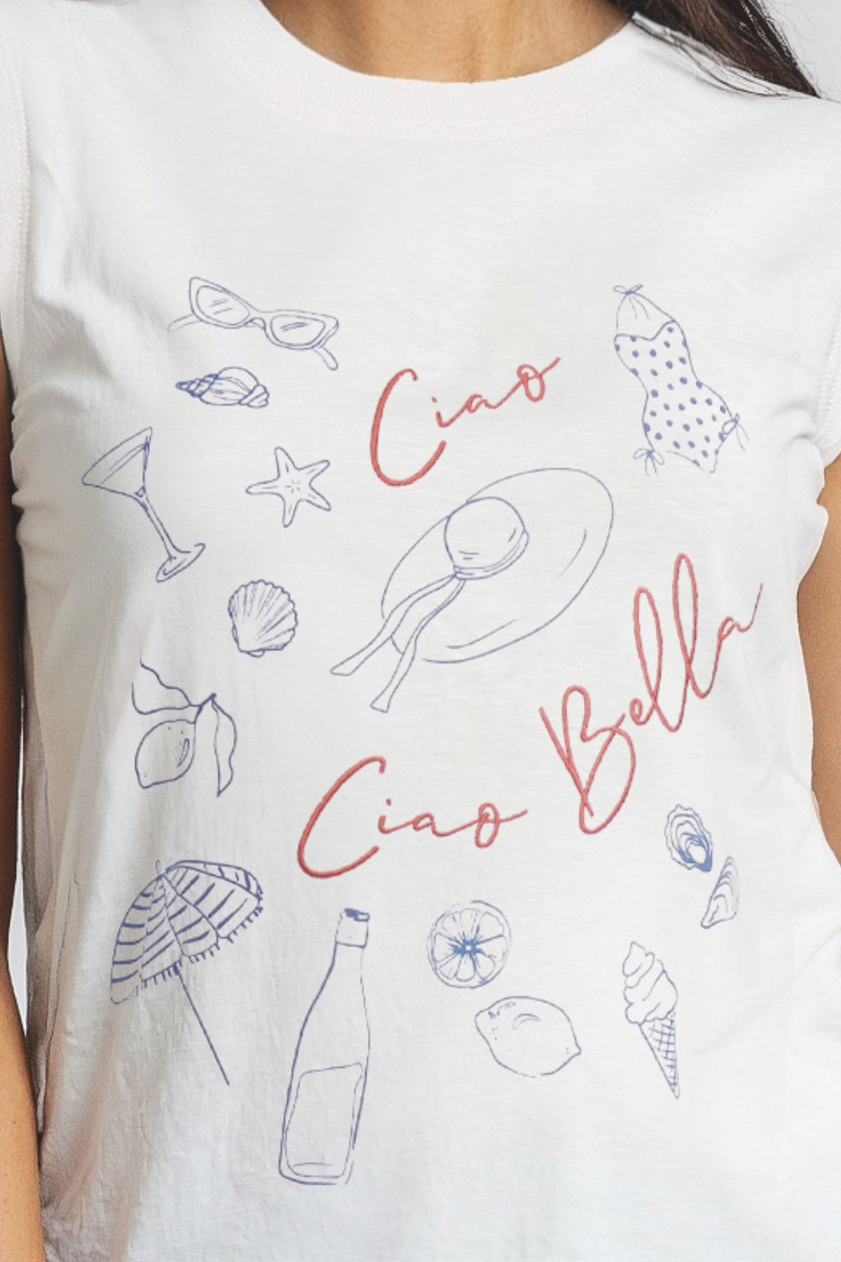 White t-shirt with red text &
