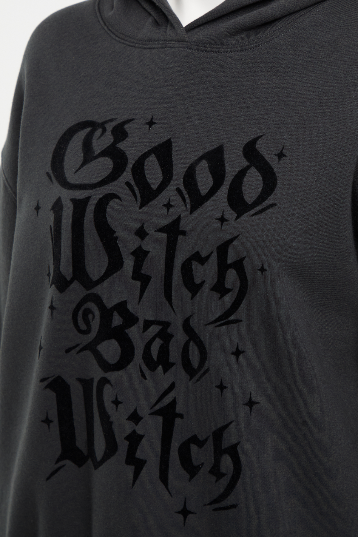 Close up black hoodie with &
