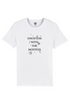 White t-shirt with the black text &