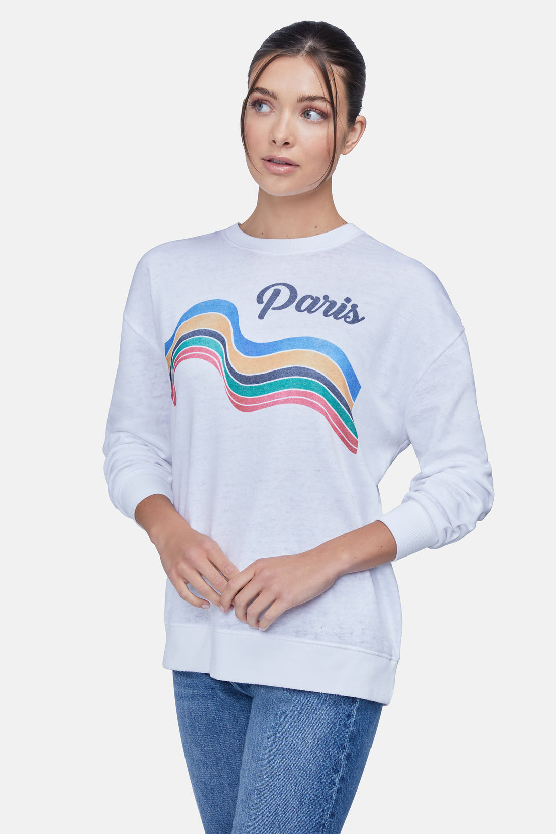 Paris Stripes Roadtrip Sweatshirt | Clean White