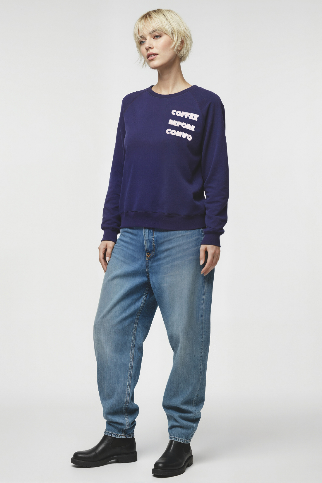 Coffee First Keely Raglan Sweatshirt | Peacoat