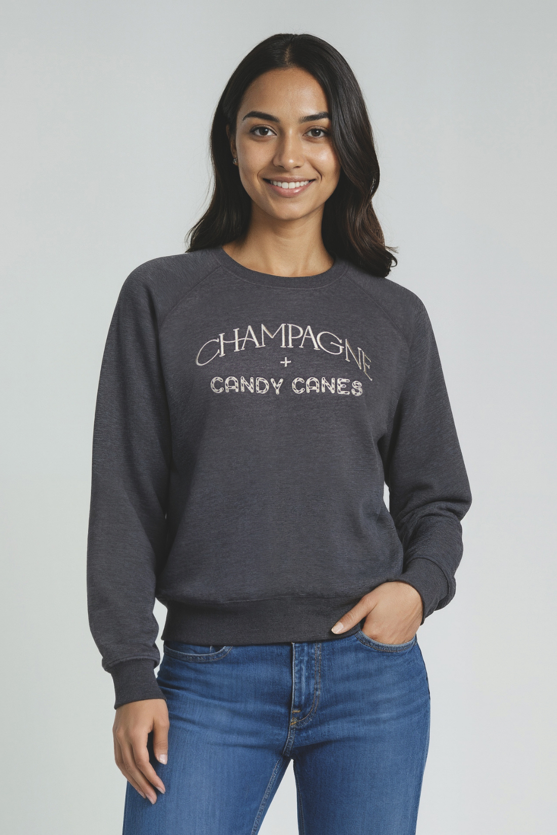 Champagne & Candy Keely Raglan Sweatshirt | Heather Black Beauty