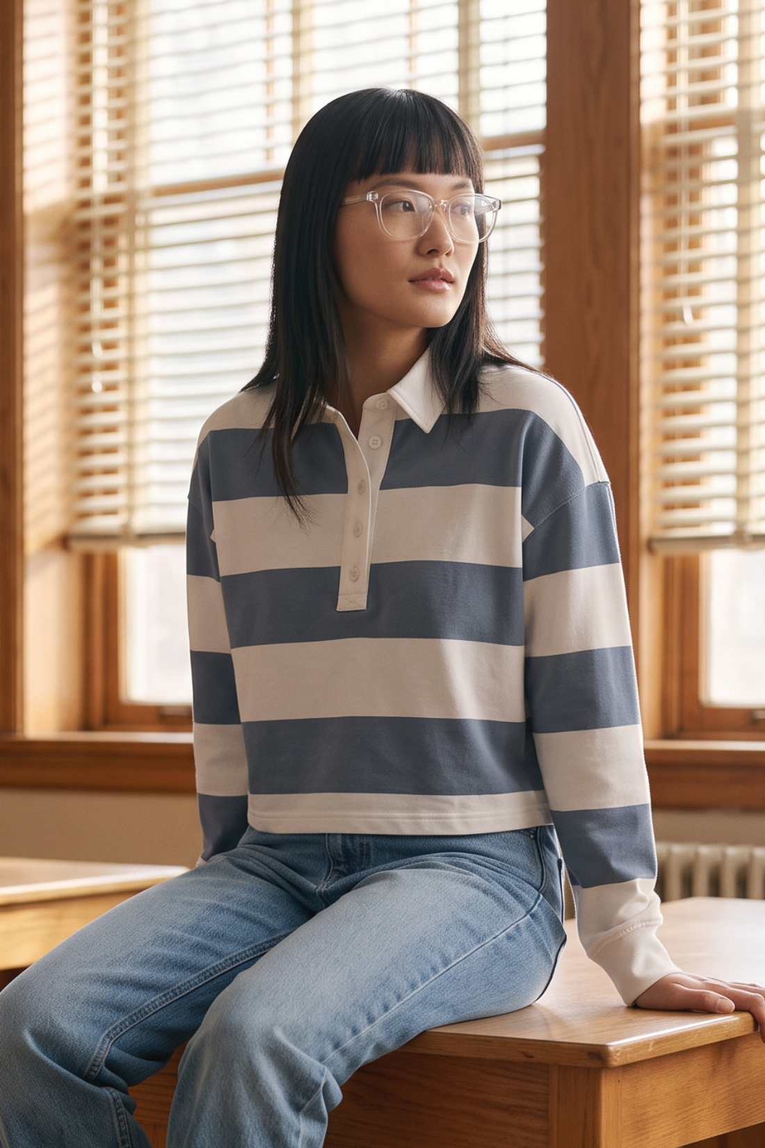 Alma Rugby Polo | China Blue Wide Stripe