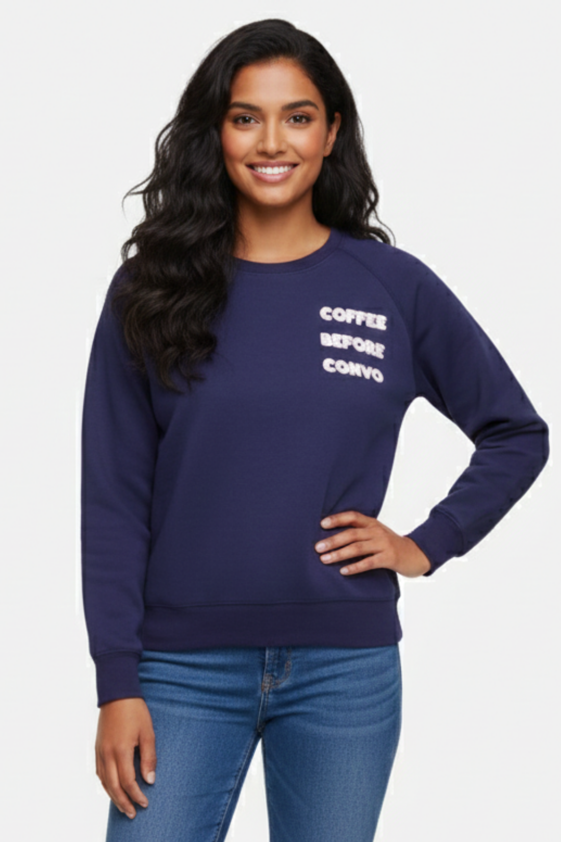 Coffee First Keely Raglan Sweatshirt | Peacoat