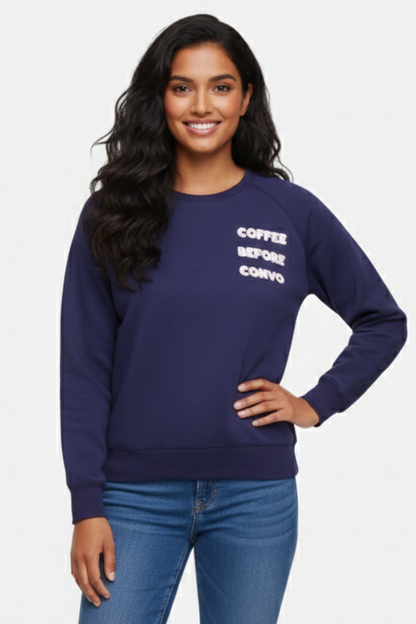 Coffee First Keely Raglan Sweatshirt | Peacoat