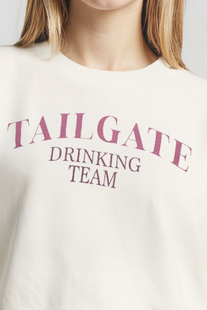 Close up of white sweatshirt with &