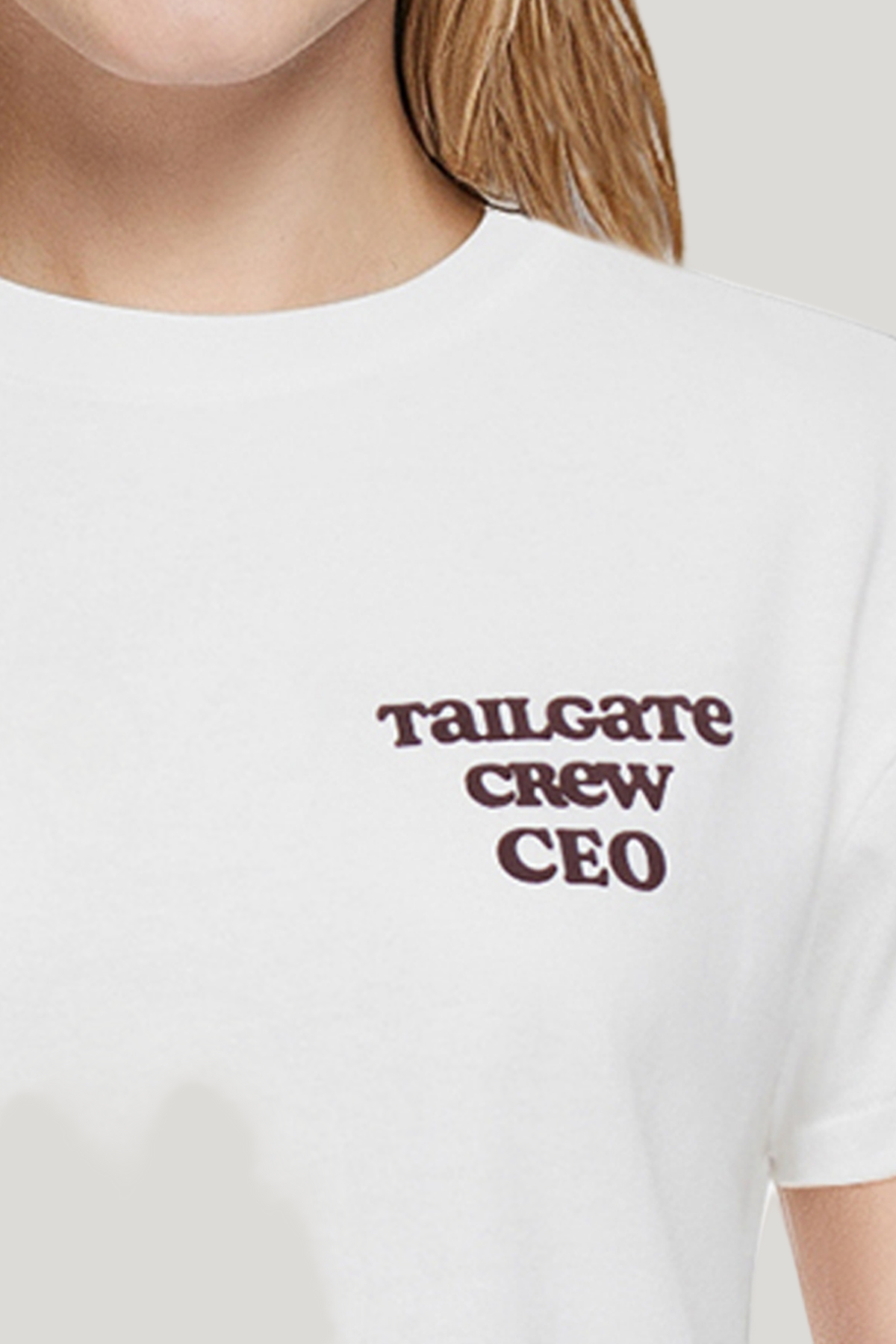 Closeup of white t-shirt with &