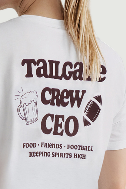 Closeup of white t-shirt with &