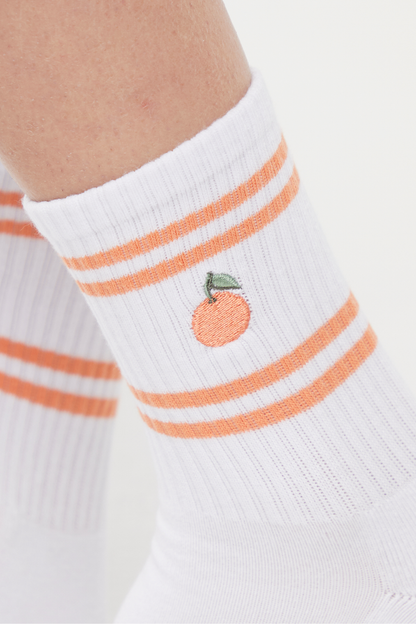 Emma 2-Pack Half Calf Socks | White Musk Melon Stripes/White