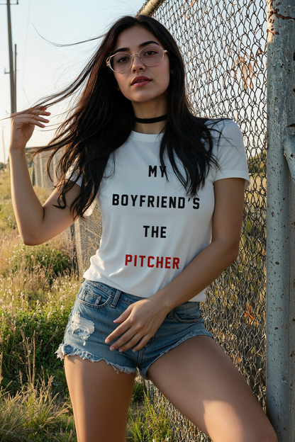 Woman wearing a white t-shirt with &