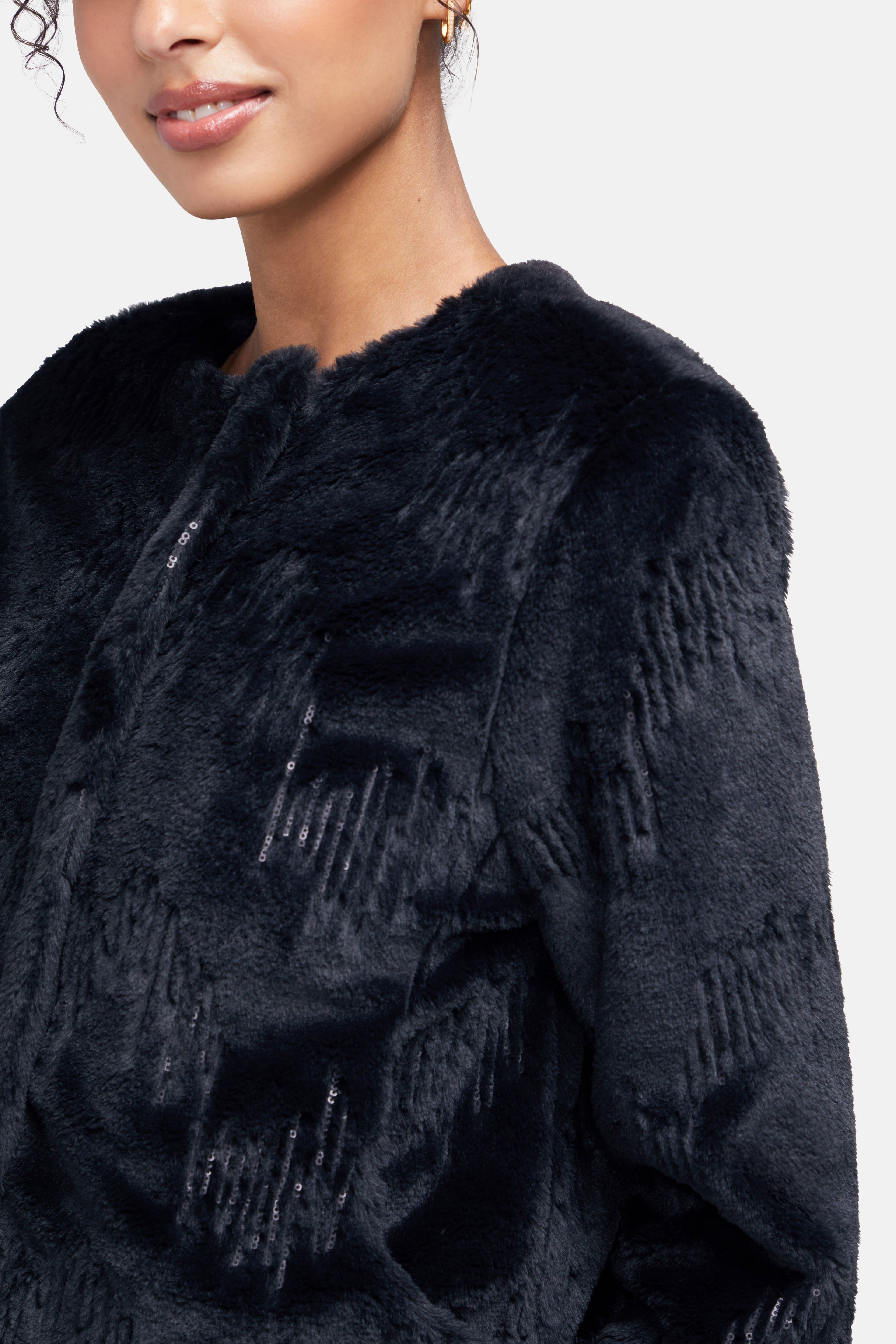 Sequins Fur Jacket | Black