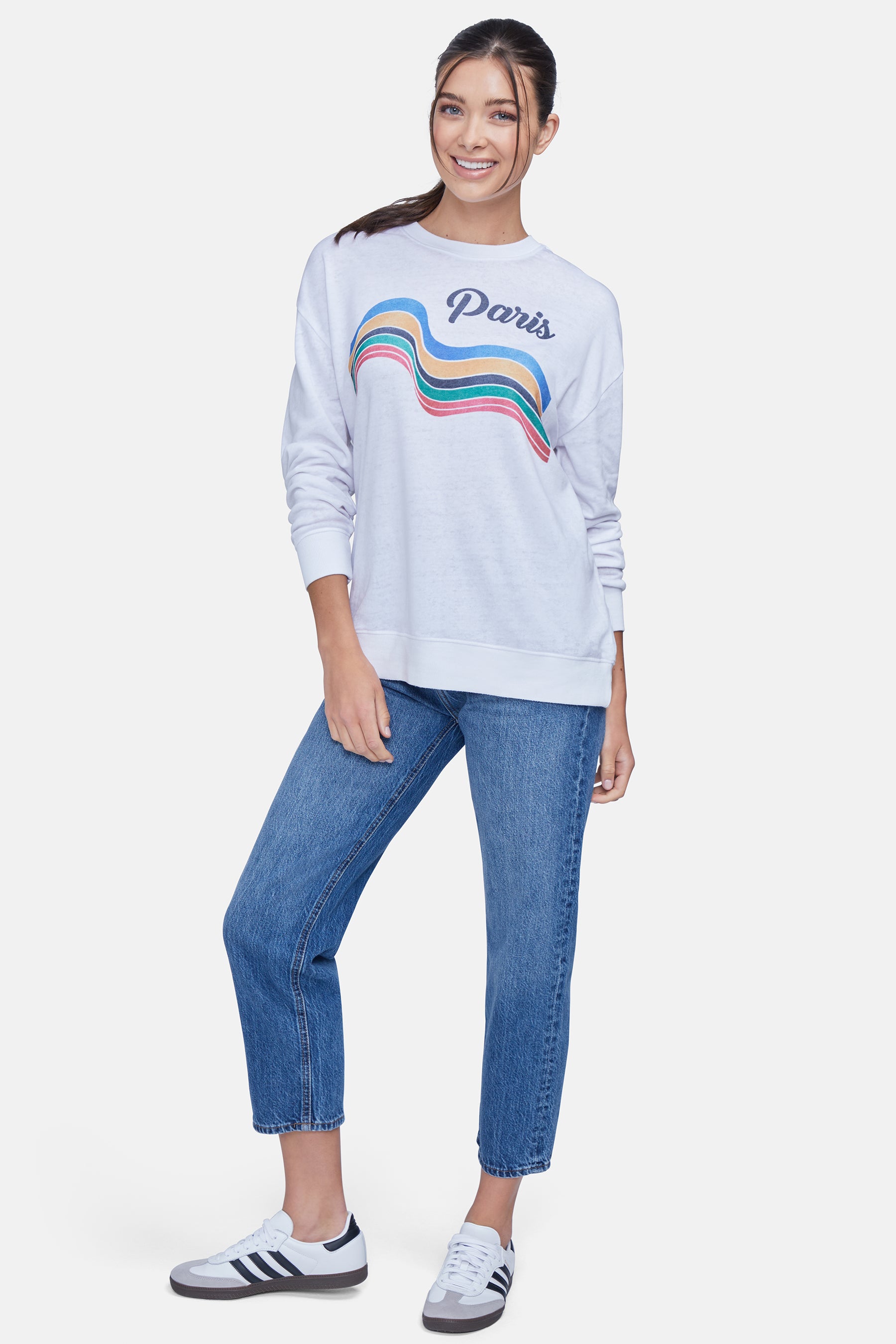 Paris Stripes Roadtrip Sweatshirt | Clean White
