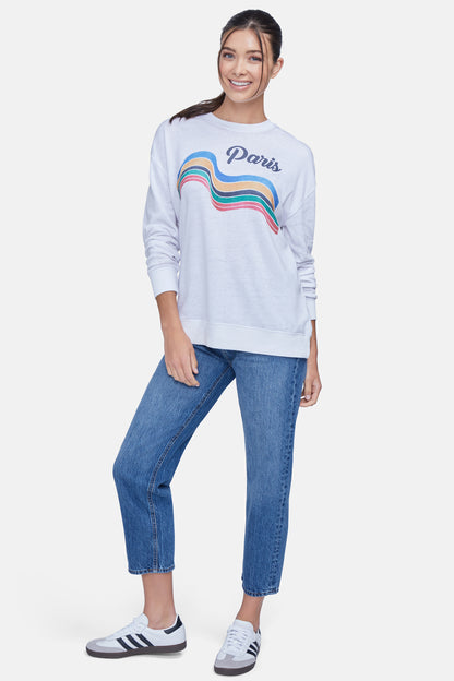 Paris Stripes Roadtrip Sweatshirt | Clean White