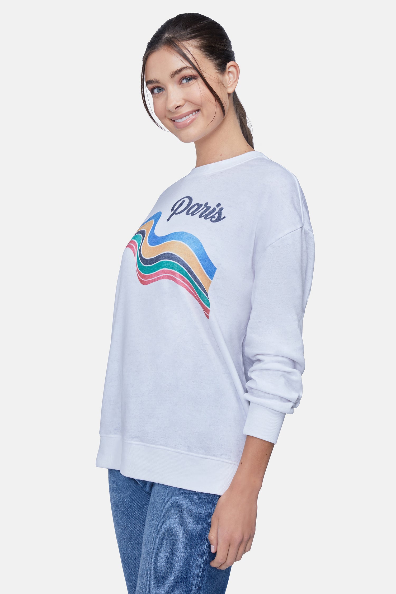 Paris Stripes Roadtrip Sweatshirt | Clean White