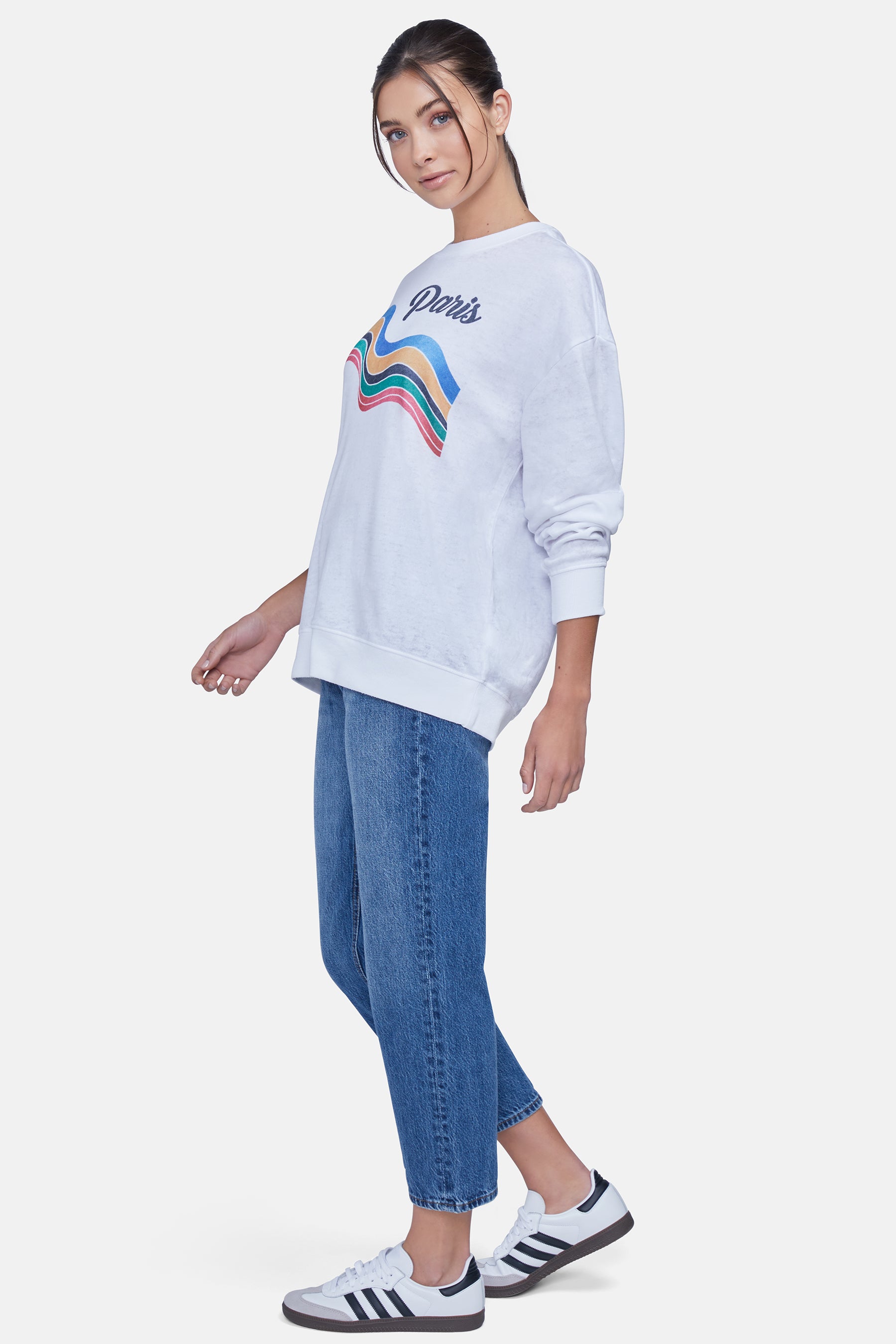 Paris Stripes Roadtrip Sweatshirt | Clean White