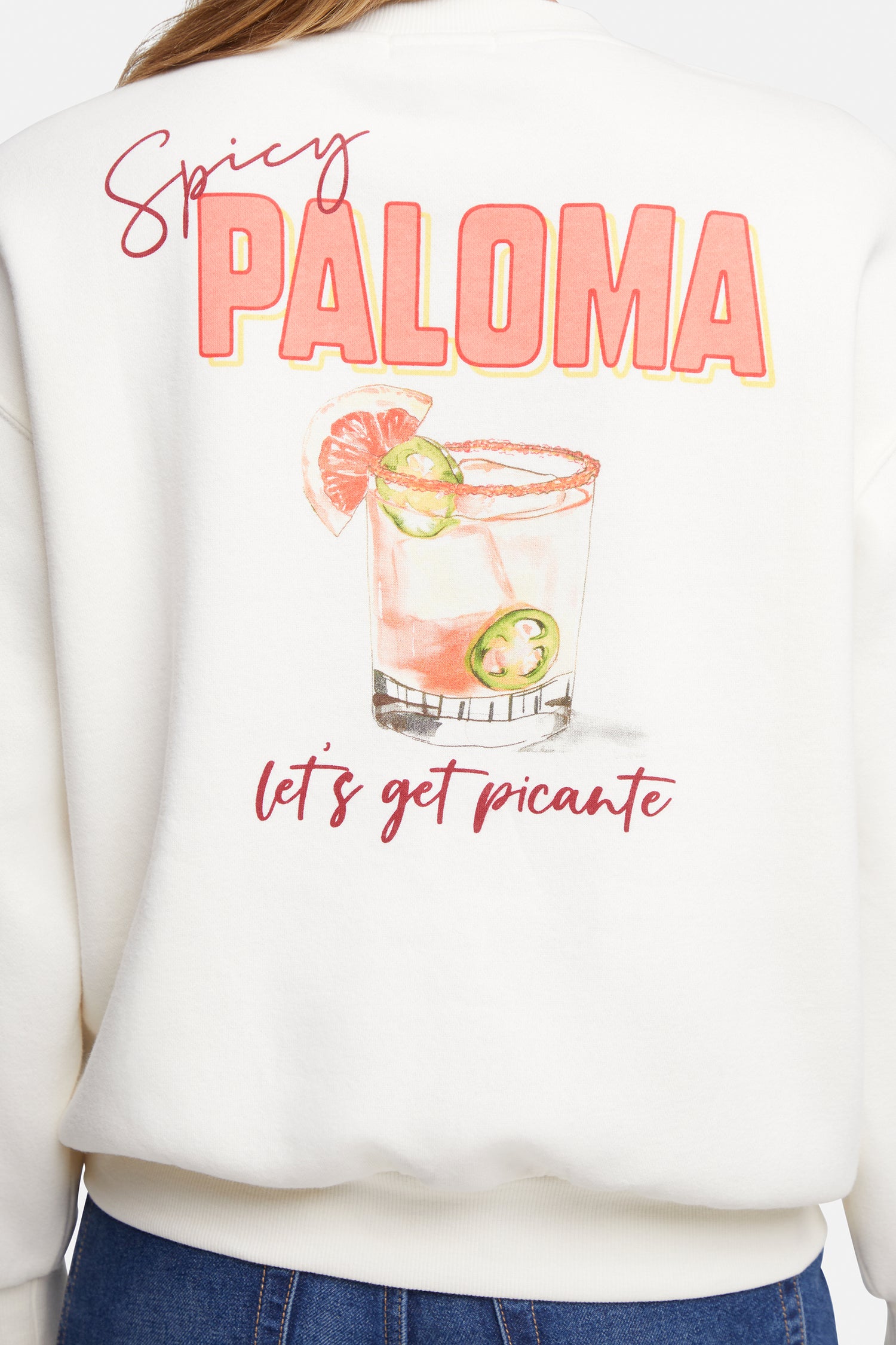 Close up of White sweatshirt with &