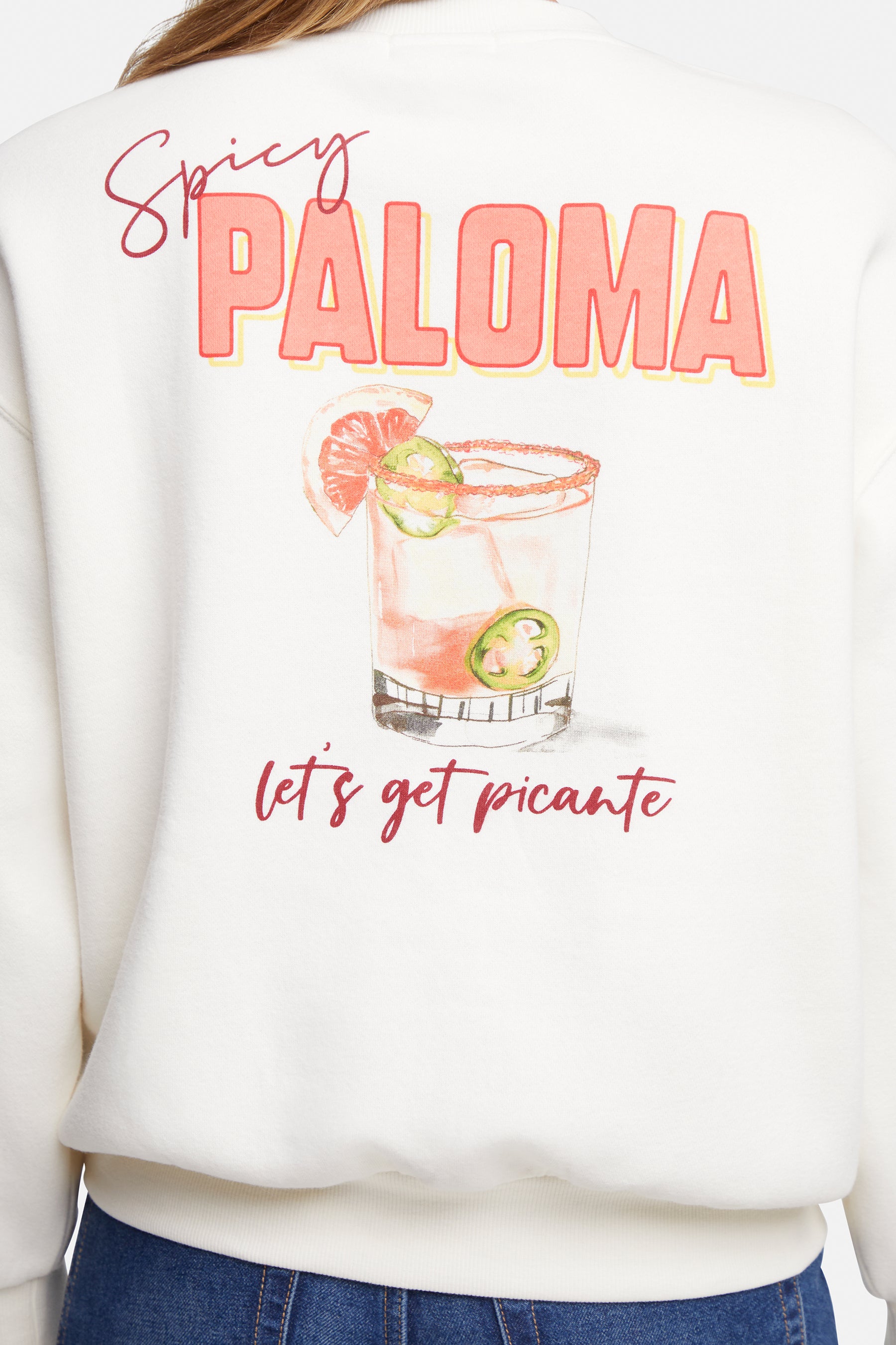 Close up of White sweatshirt with &