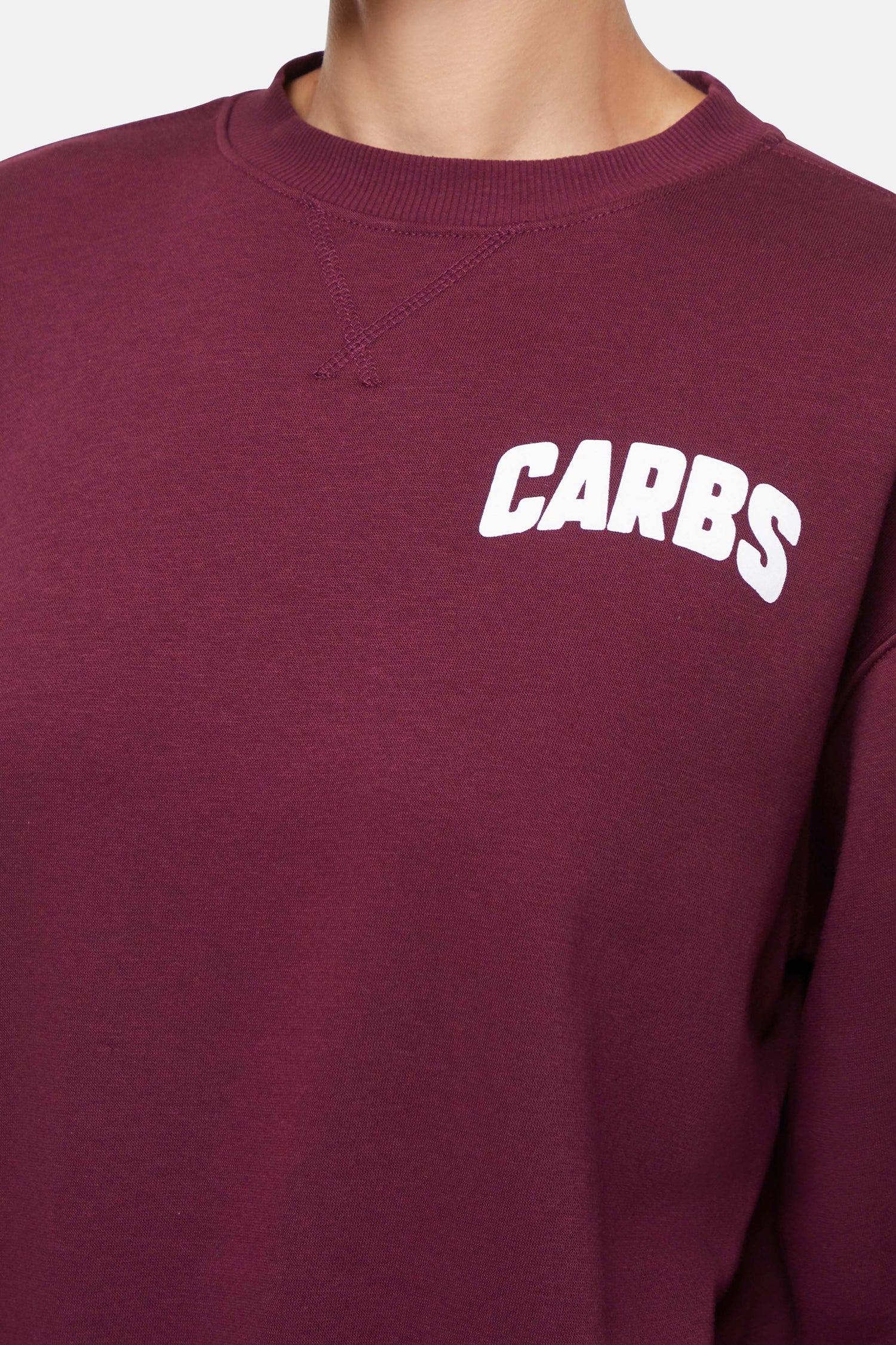GLOSE UP OF Maroon sweatshirt with &