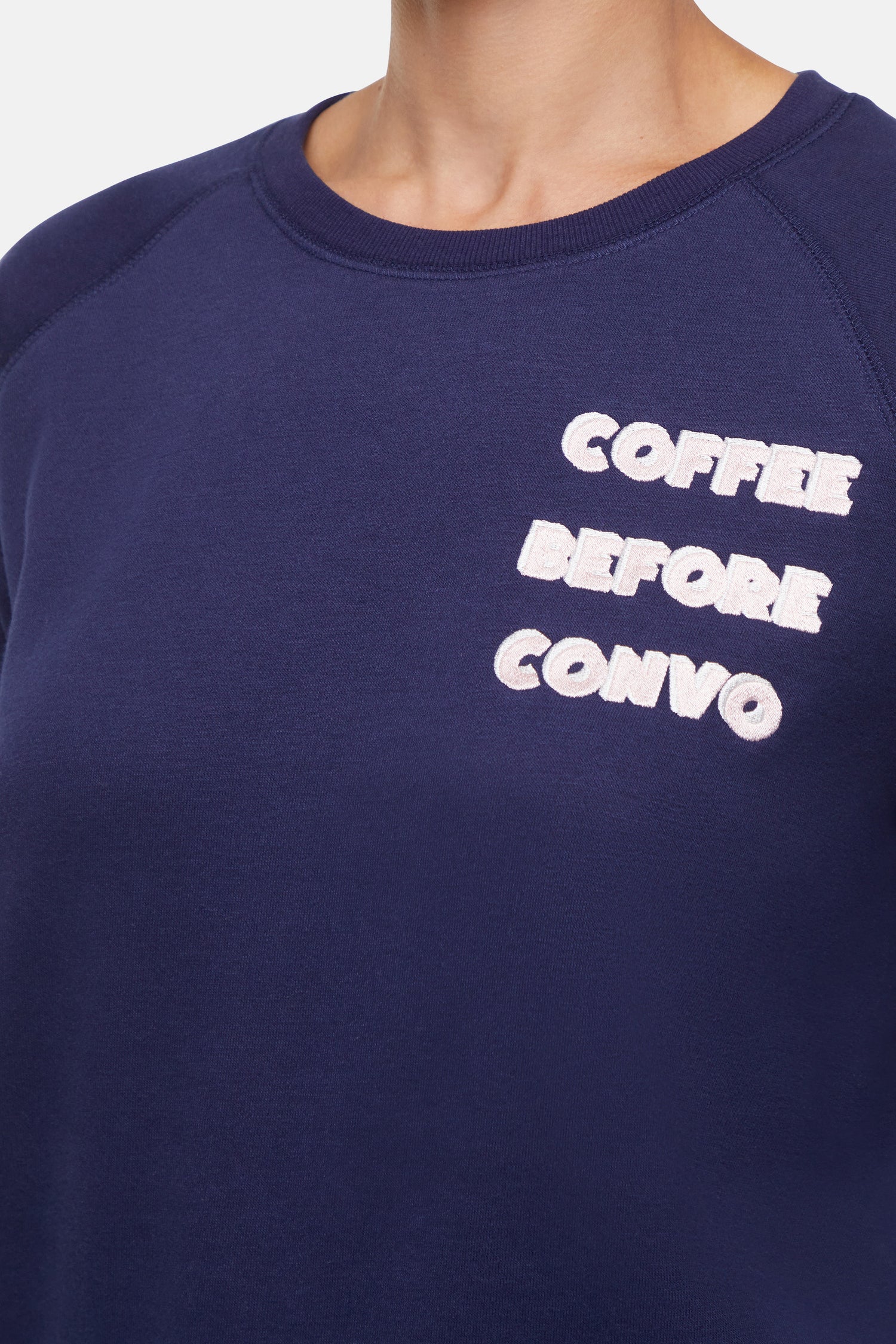Coffee First Keely Raglan Sweatshirt | Peacoat
