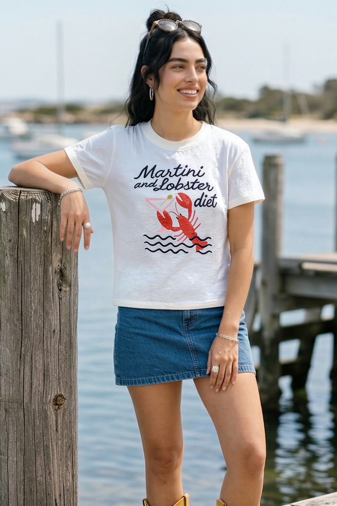 Woman wearing a t-shirt with &