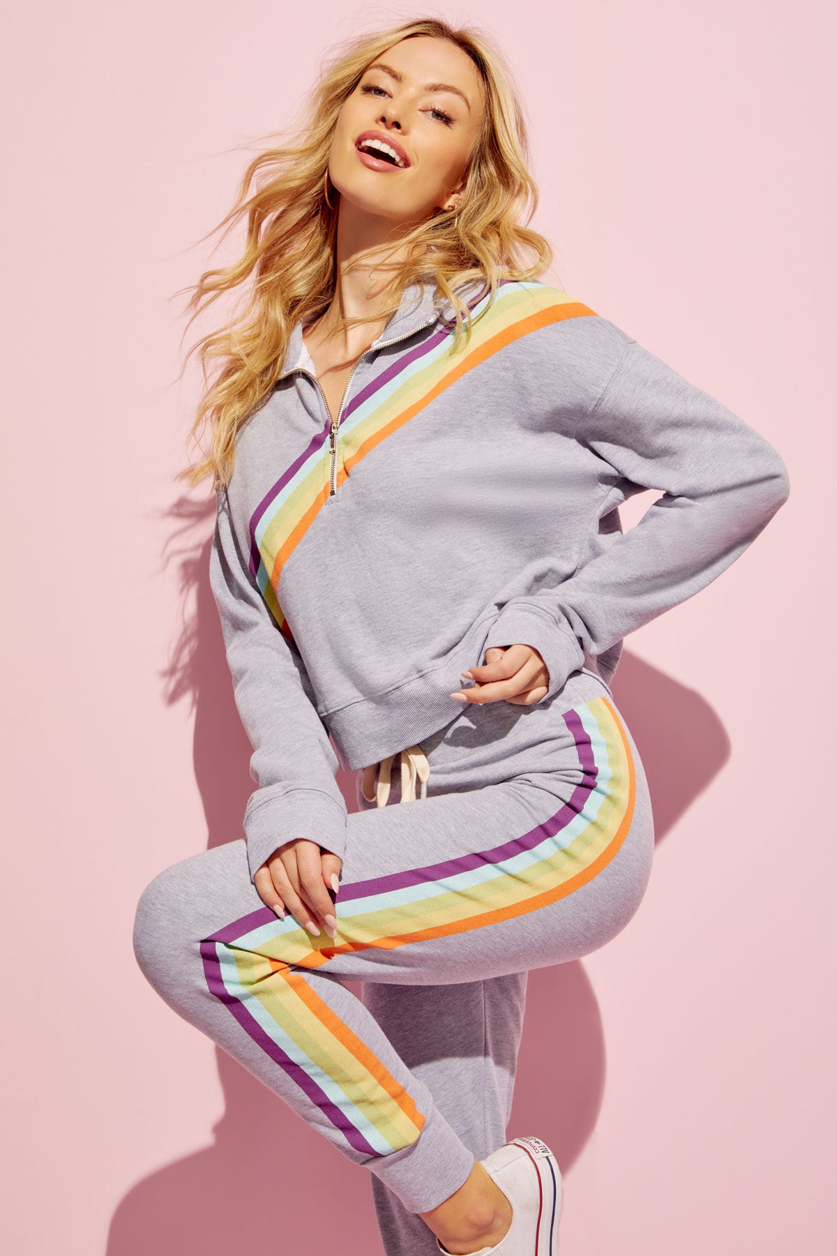 Rainbow Stripe Half Zip Sweatshirt | Heather