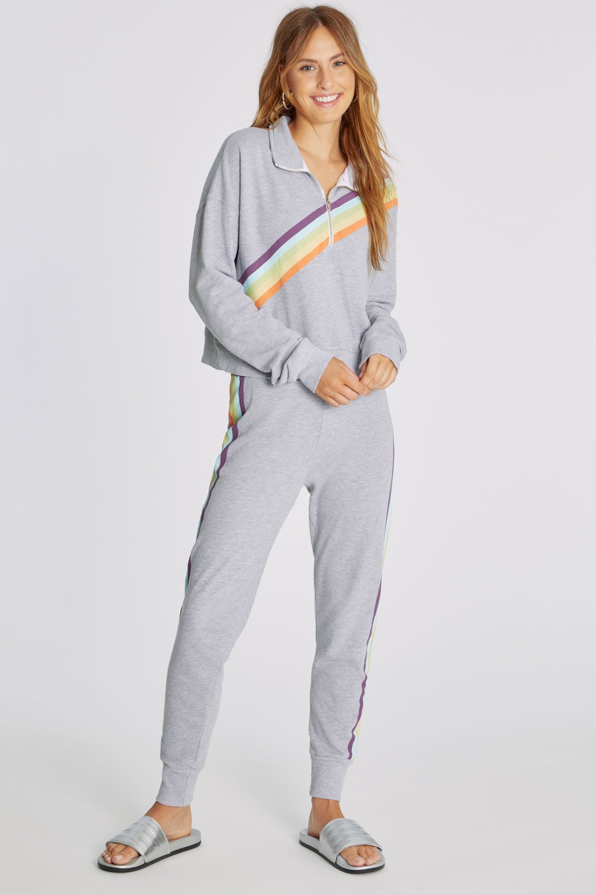 Rainbow Stripe Half Zip Sweatshirt | Heather