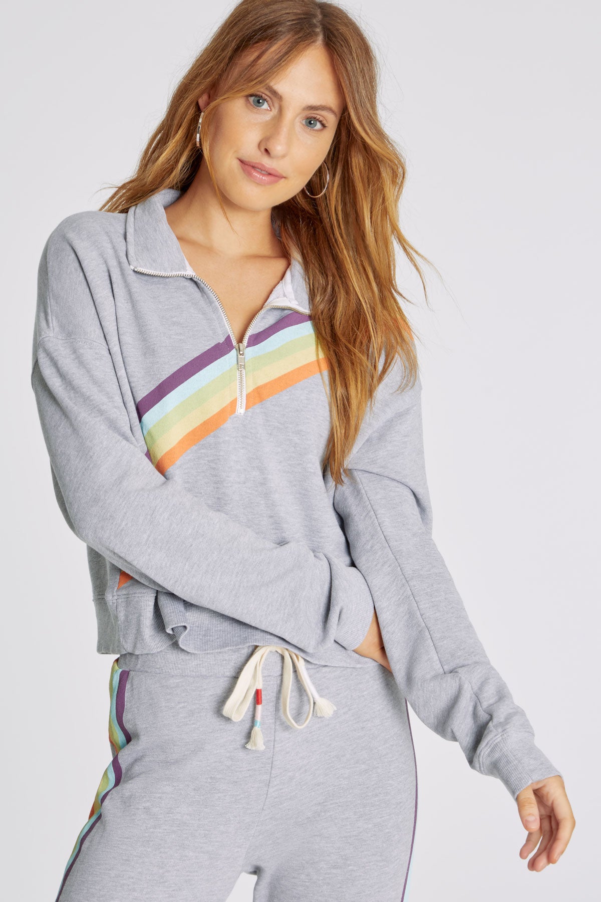 Rainbow Stripe Half Zip Sweatshirt | Heather