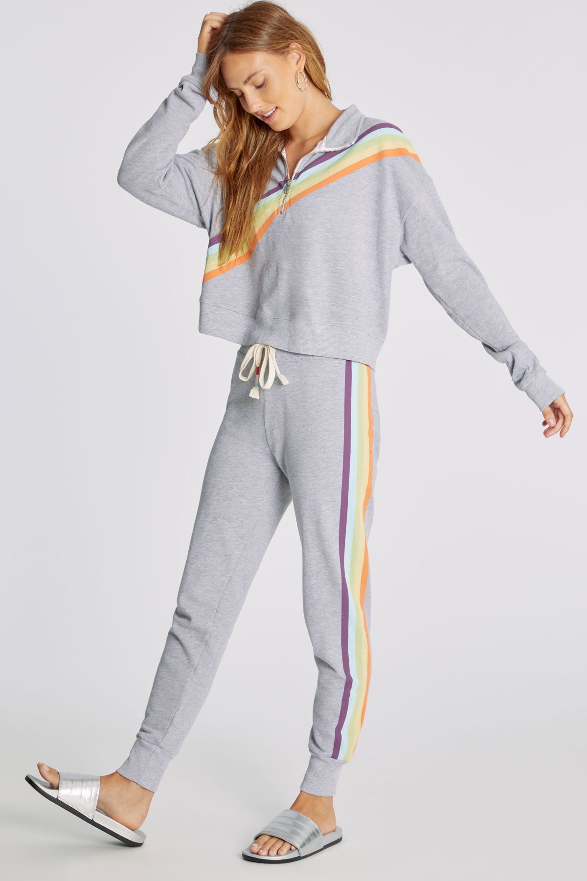 Rainbow Stripe Half Zip Sweatshirt | Heather