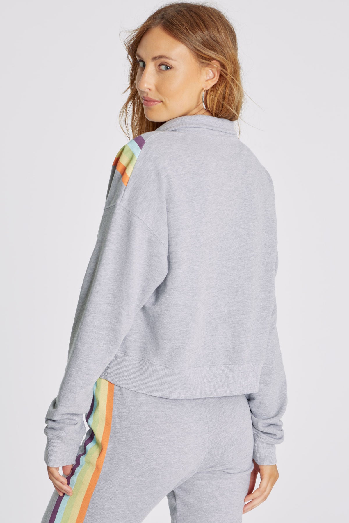 Rainbow Stripe Half Zip Sweatshirt | Heather