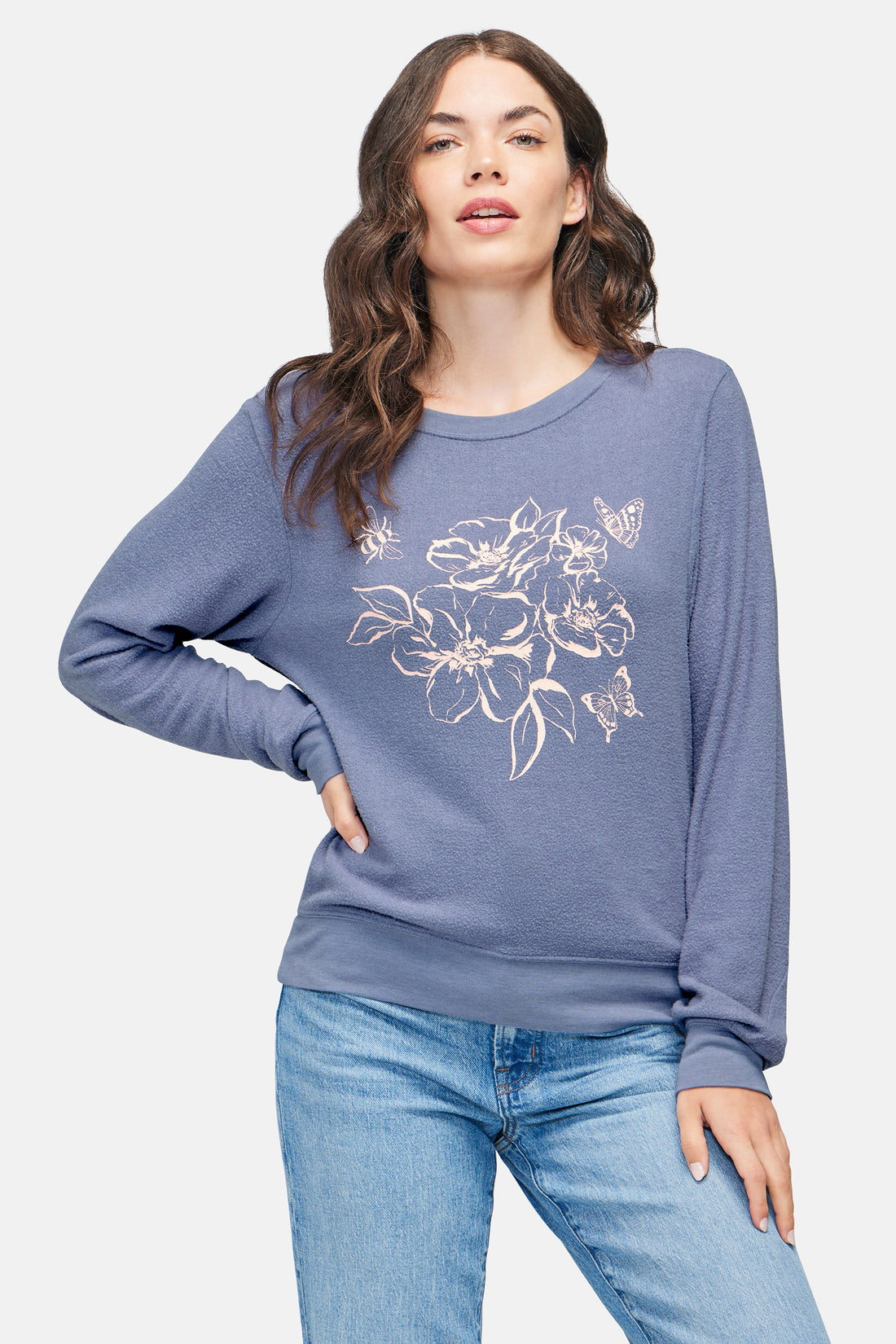 Honey Floral Baggy Beach Jumper | Blue Granite