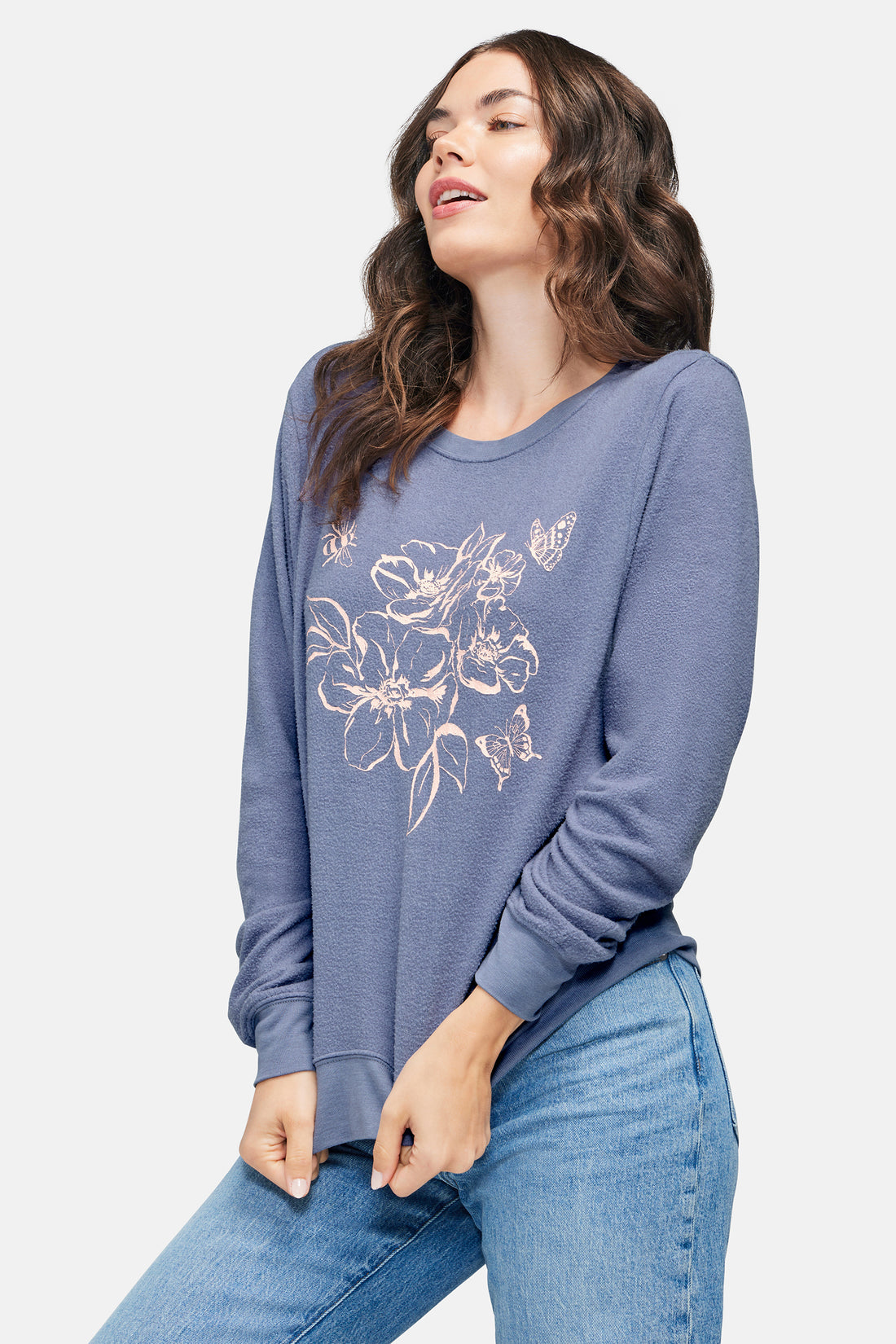Honey Floral Baggy Beach Jumper | Blue Granite