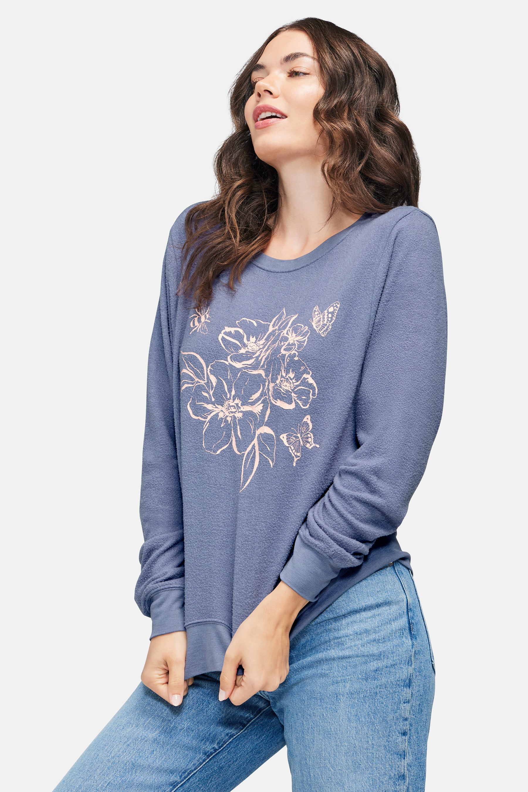 Honey Floral Baggy Beach Jumper | Blue Granite