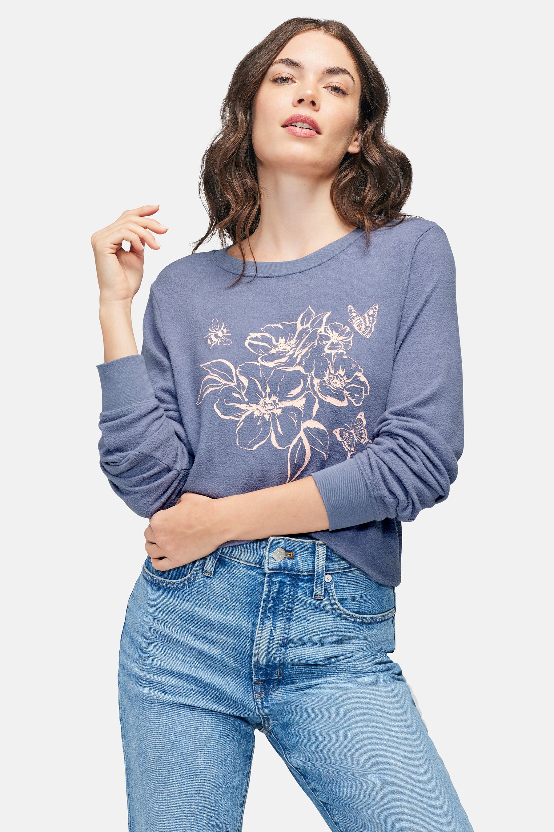 Honey Floral Baggy Beach Jumper | Blue Granite