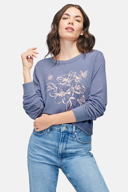 Honey Floral Baggy Beach Jumper | Blue Granite